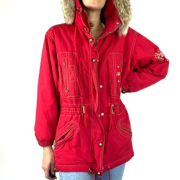 Vintage BOGNER Red Fur Trim Winter Ski Jacket